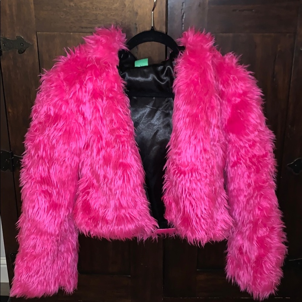 Hooded fur zip up jacket